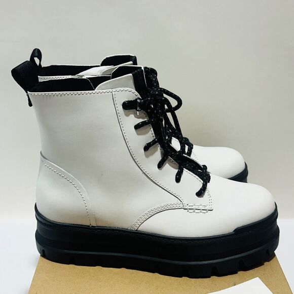 UGG Sidnee US 8 Combat Boots White Leather Waterproof Side Zip NIB $150 - Picture 6 of 14